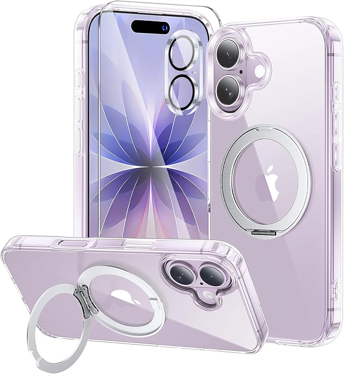 3 in 1 for iPhone 17 Case Stand |Build in Kickstand,Screen Protector *1 & Camera Lens Protector*1, Not Yellowing, Fits MagSafe, Military-Grade Protection