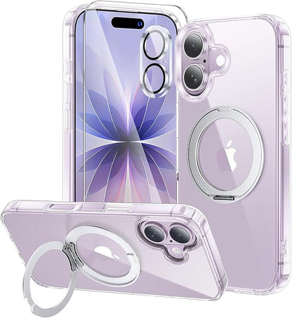 3 in 1 for iPhone 17 Case Stand |Build in Kickstand,Screen Protector *1 & Camera Lens Protector*1, Not Yellowing, Fits MagSafe, Military-Grade Protection