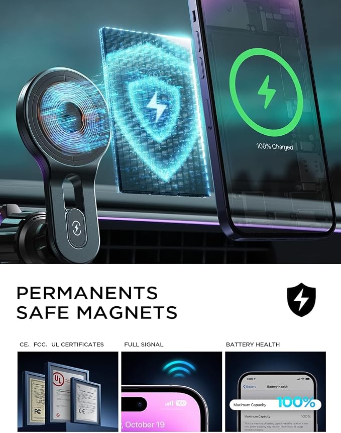 LISEN for iPhone 17 MagSafe Car Mount Charger, [Safer & Faster] Vent Magnetic Wireless Car Charger, Car Vent Phone Mount Charger Fits iPhone 17 Pro Max Air 15 14 13, Samsung with MagSafe Case,Black