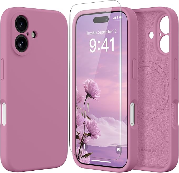 Magnetic for iPhone 16 Plus Case, Compatible with MagSafe, [Full Camera Protection][Screen Protector] Silicone Shockproof Protective Phone Case for iPhone 16 Plus 6.7", Blackcurrant