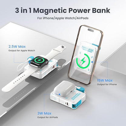 for Magsafe Battery Pack 10000mAh,5-in-1 Magnetic Portable Charger with Wall Plug, Wireless Power Bank for Apple Watch,22.5W Fast Charging PowerBank for iPhone 17 Pro Max/16/15/14/13/12 Mini
