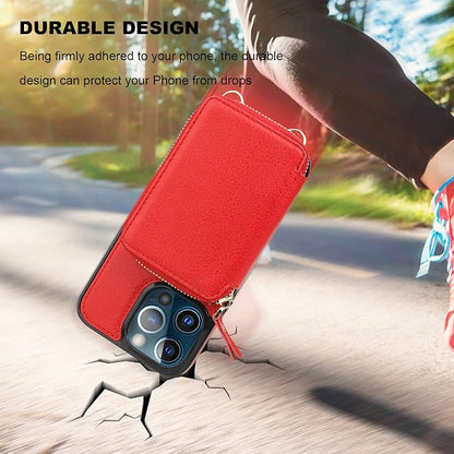 Bocasal RFID Blocking Wallet Case for iPhone 13 Pro, Adjustable Crossbody Zipper Purse Case Card Holder with Kickstand Detachable Wrist Strap, PU Leather Flip Folio Case 6.1 Inch 5G (Red)