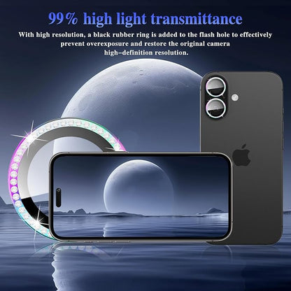 ShinKin Camera Lens Protector for iPhone 17, Glitter Camera Cover, 9H Tempered Glass Individual Metal Ring Camera Protector for iPhone 17 (Diamond -Colorful)