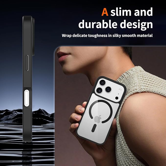 3 in 1 Phone Case for iPhone 17 with MagSafe Compatible, Clear with White Frame, Camera and Lens Protector, Screen Protector Included