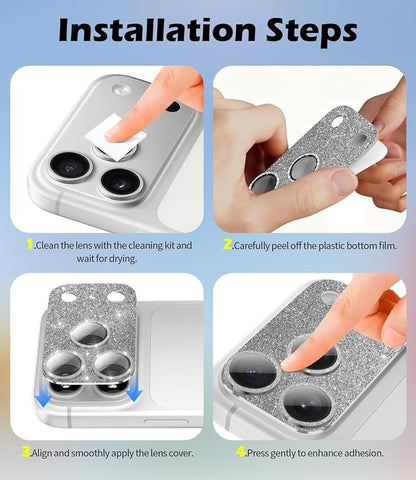 imluckies Compatible with iPhone 17 Pro Camera Lens Protector Bling, Ultra HD Tempered Glass Shiny Diamond Camera Plate Sparkle Screen Protection, 9H Anti-Scratch & Easy Install, Glitter Gray