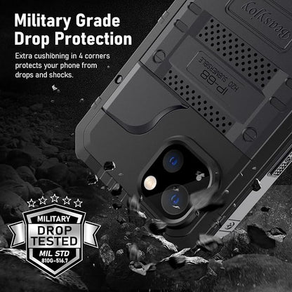 Beasyjoy for iPhone 13 Case Waterproof, Metal Phone Case with Built-in Screen Protector, Heavy Duty Full Body Protective Military Grade Shockproof Rugged Defender Cover 6.1 Inch, Black