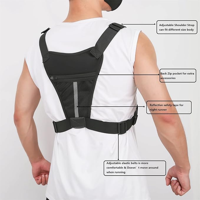 Muserise Sports Chest Bag For Men Women, Water Resistant Lightweight Front Chest Pack, Running Vest Bag With Built-In Phone Holder & Extra Storage For Workouts, Running, Cycling (Olive)