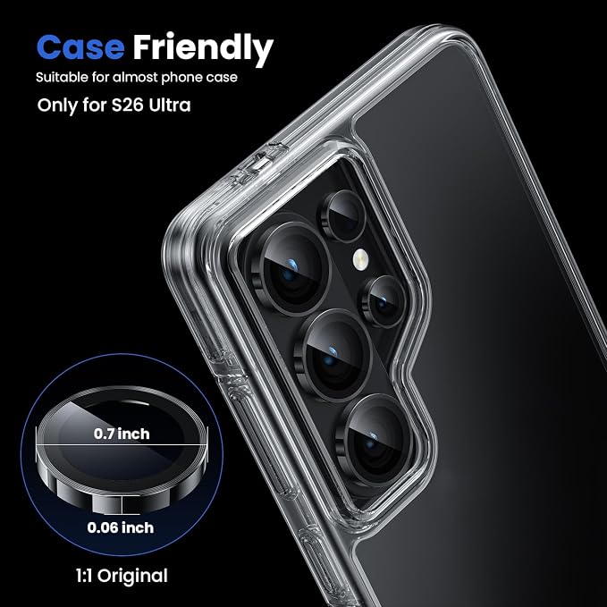 WSKEN for Samsung Galaxy S26 Ultra Camera Lens Protector - Ultra Thin Case Friendly, 9H Shatterproof Tempered Glass with Anti Scratch Metal Circle Camera Screen Protector Cover Accessories, Black