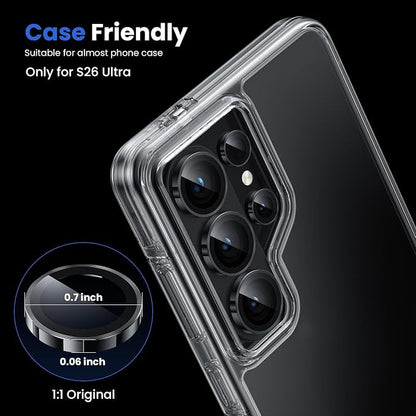 WSKEN for Samsung Galaxy S26 Ultra Camera Lens Protector - Ultra Thin Case Friendly, 9H Shatterproof Tempered Glass with Anti Scratch Metal Circle Camera Screen Protector Cover Accessories, Black