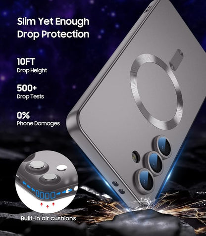 Magnetic for Samsung Galaxy S25 FE Case [Compatible with MagSafe][Built-in Camera Lens Protector] Slim Soft Silicone Bumper Shockproof Metallic Luster Phone Case, Gray