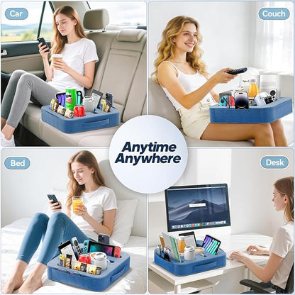 Couch Cup Holder Tray, Couch Caddy for Drink, Snack, Phone, Remote, Ipad, Game Controller, Large-size Sofa Cup Holder for Bed, Sofa, Car, Desk, Blue