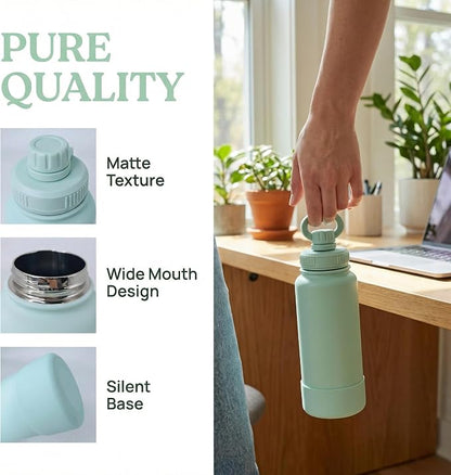 32oz Insulated Tumbler with Magnetic Phone Holder, Gym Water Bottle | Leak Proof Lid, 24hr Cold & 12hr Hot, Non-Slip Base | Travel Mug, Reusable & Eco-Friendly (mint green, 32, ounces)
