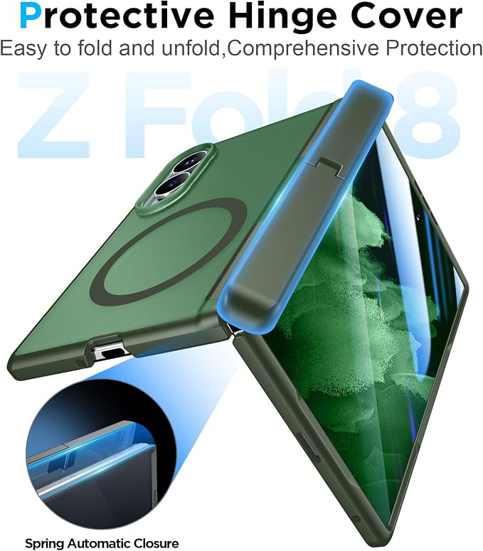 for Samsung Galaxy Z Fold 8 Case,[Compatible with MagSafe][Built-in HD Screen Protector & Kickstand][Hinge Protection] Translucent Matte Full-Body Shockproof Phone Case for Z Fold 8 Wide,Green