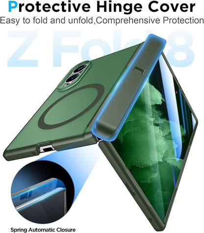for Samsung Galaxy Z Fold 8 Case,[Compatible with MagSafe][Built-in HD Screen Protector & Kickstand][Hinge Protection] Translucent Matte Full-Body Shockproof Phone Case for Z Fold 8 Wide,Green
