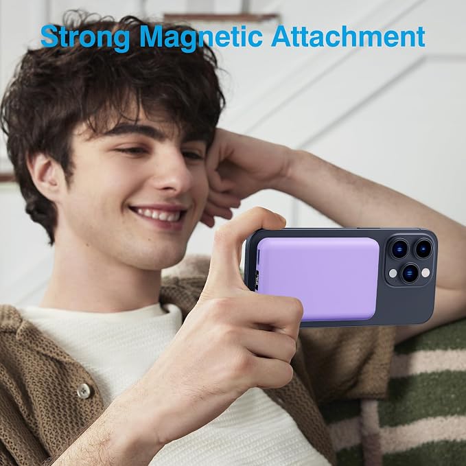 AOGUERBE for Magsafe Portable Charger, 10000mAh Magnetic Power Bank PD 22.5W Fast Charging Wireless Battery Pack with LED Display for iPhone 17/16/15/14/13/12 Series-Purple