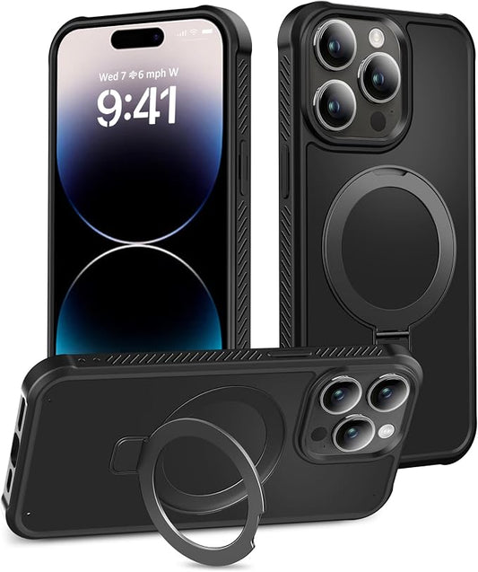 for iPhone 14 Pro Max Case, Built-in Magnetic & Seamless Stand, [Compatible with Magsafe] Protective Shockproof Phone Case, Scratch-Resistant Matte Back Slim Cover for 6.7 Inch - Black