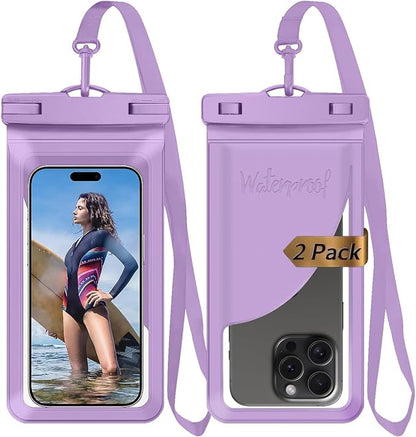 Waterproof Phone Pouch, with Interior Card Pocket, Large Waterproof Phone Case for iPhone 17 16 15 14 Pro Max, IPX8 Lightweigt Cellphone Dry Bag, Beach Cruise Ship Essential,2 Pack-Purple-8.3″