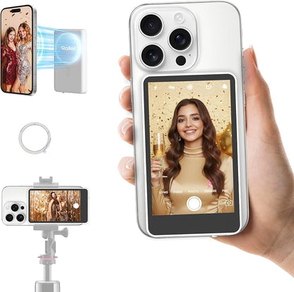 Rollei M4 Selfie Monitor Screen for iPhone 17 Series & Android, 4K Magnetic Back Camera Monitor 164FT Wireless Control, Vlog Screen for Live Streaming & Video Recording (White)