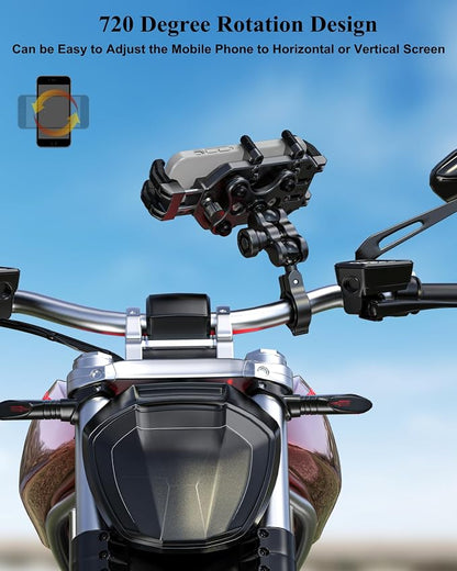 BRCOVAN Anti-Theft Motorcycle Phone Mount Holder with Vibration Dampener & Secure Lock, Adjustable Handlebar Cellphone Clamp for Bike Bicycle Scooter ATV, Fit 5.4-7.2'' Smartphone, Big Phone Friendly