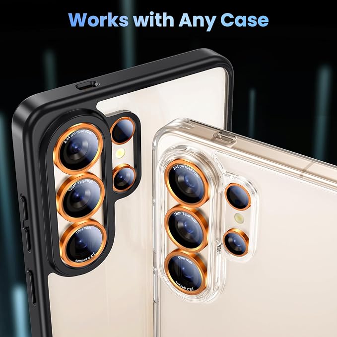 Uyiton for Samsung Galaxy S26 Ultra Camera Lens Protector - [Case-Friendly][Not Easy to Break][Ultra-Thin] Military-Grade Tempered Glass with Aluminum Metal Rear Camera Screen Cover - Orange