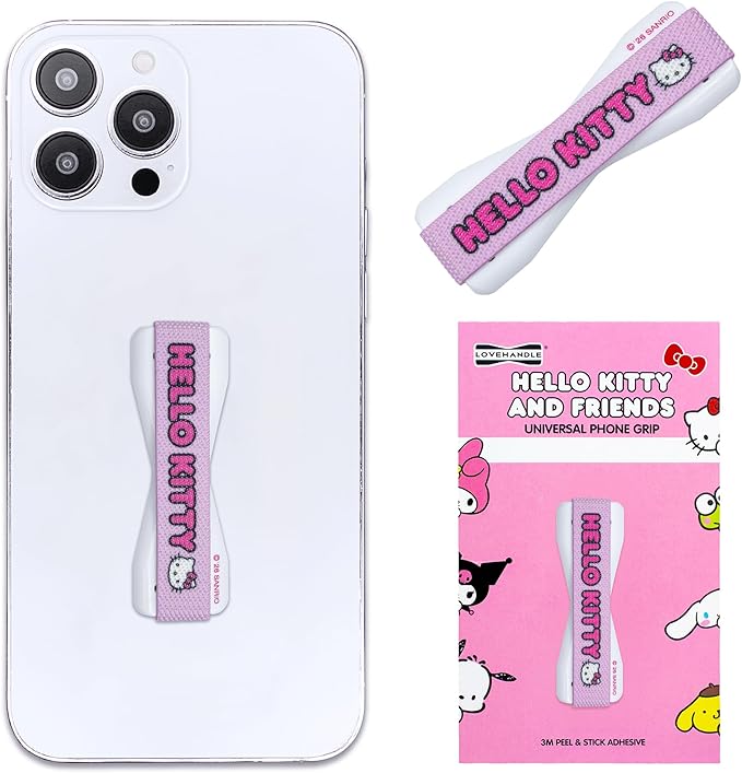 Hello Kitty® Logo - LOVEHANDLE Universal Phone Grip for Smartphones & Mini Tablets - Phone Holder for Hand - Wireless Charging Compatible - Made in The USA