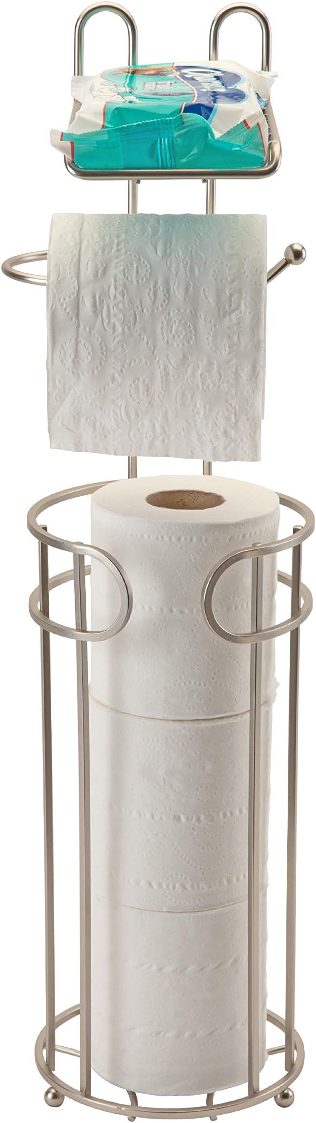 Bath Bliss Contemporary Toilet Paper Reserve and Dispenser | Dimensions: 6. 5" x 6. 5" x 25. 6" | Build in Shelf to Hold Cellphone | Holds 4 Toilet Paper Rolls | Bathroom Accessories | Stain
