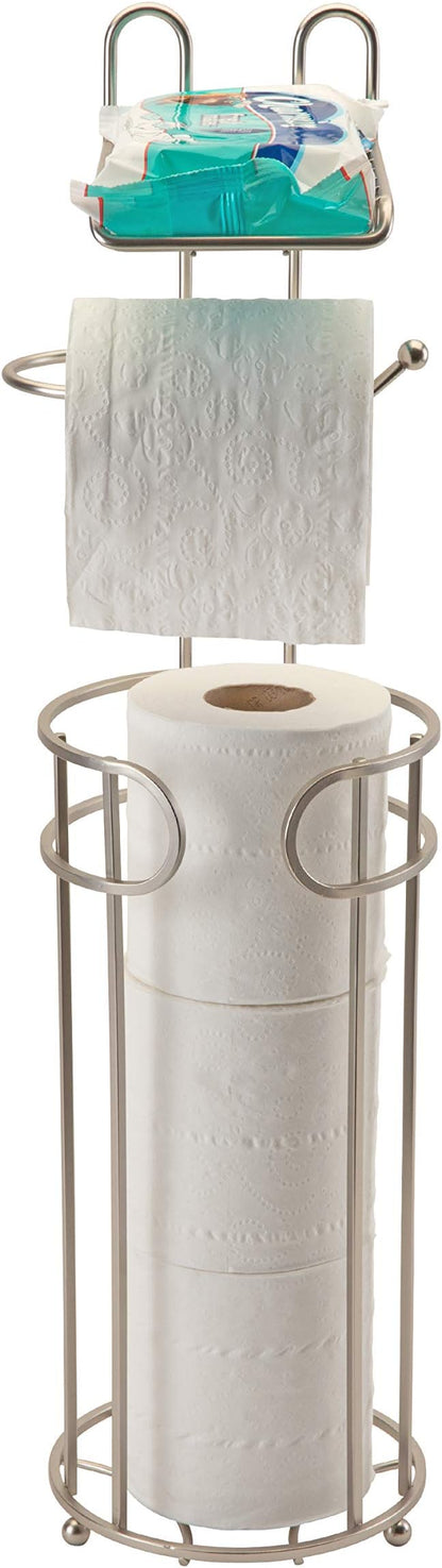 Bath Bliss Contemporary Toilet Paper Reserve and Dispenser | Dimensions: 6. 5" x 6. 5" x 25. 6" | Build in Shelf to Hold Cellphone | Holds 4 Toilet Paper Rolls | Bathroom Accessories | Stain