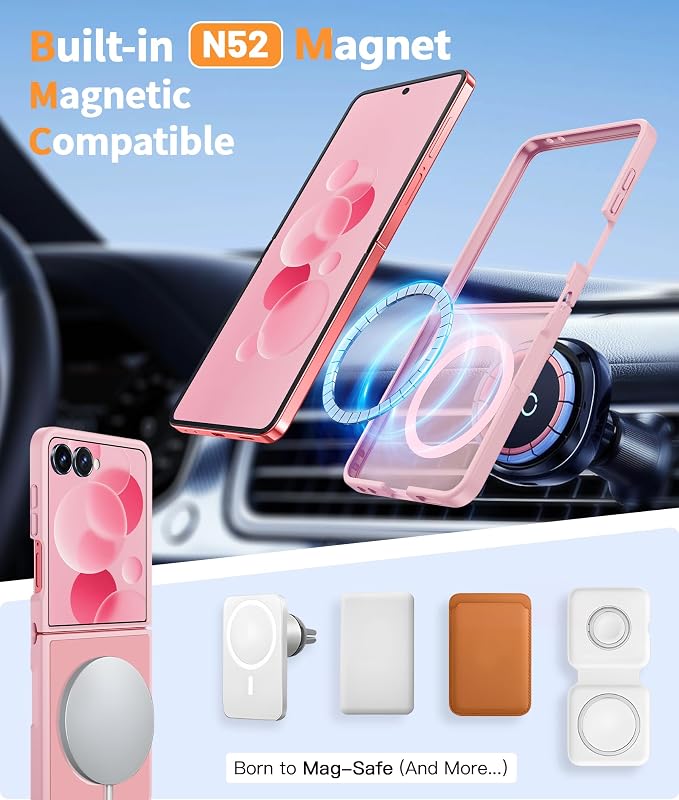 FNTCASE for Samsung-Galaxy Z-Flip-7 Magnetic Case:Translucent Matte Textured Military Grade Drop Protection Phone Cover - Durable Rugged Shockproof Protective Bumper Cases