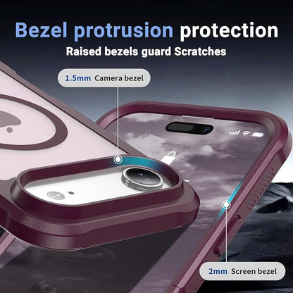 jaroco Magnetic for iPhone Air Case, [Compatible with MagSafe][Military Grade Drop Protection][Heavy Duty Protection][Non-Slip][Shockproof] 2-Layer Durable Bumper Phone Case 6.5''-Wine Red