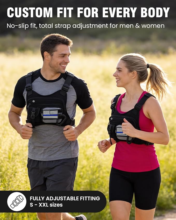Chest Pack for Men Women - Tactical Vest for Outdoor, Adjustable Sport Chest Bag with Phone Holder & Extra Storage for Running, Cycling, EDC, Lightweight Running Backpack for Workouts