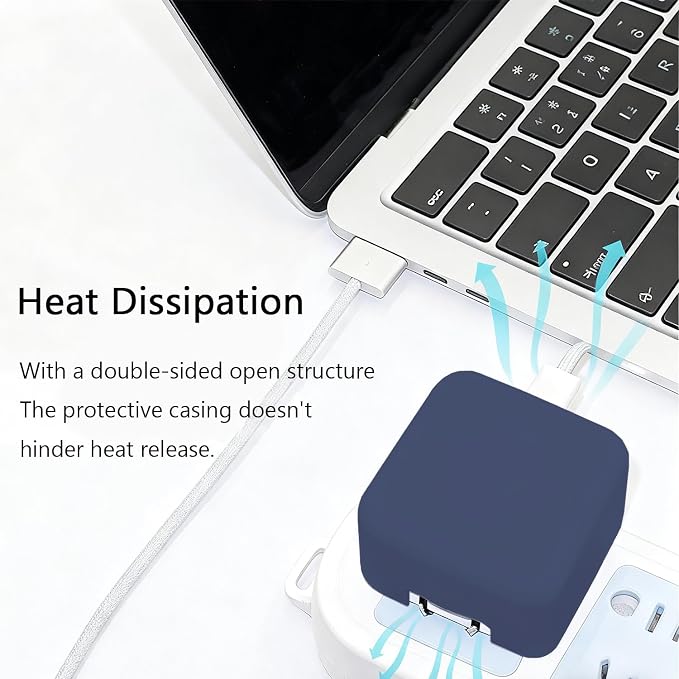 40W Soft Silicone Charger Sleeve Case Protective Cover for Apple 40W Power Adapter & 60W Max Charger, with iPhone 17/16/15, MacBook Air 13/13.6/15, Apple Watch Accessories. Navy Blue