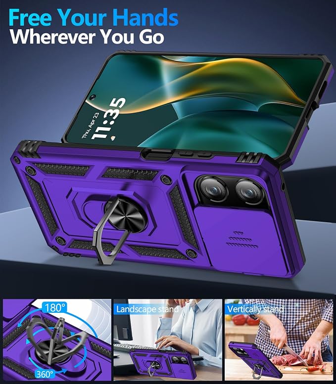 Taisairu for Motorola Moto G 2025/G 2026/G Play 2026 Case with Screen Protector & Slide Camera Lens Cover, Built-in Ring Stand Case for Moto G 2026/G 2025/G Play 2026 (Purple)