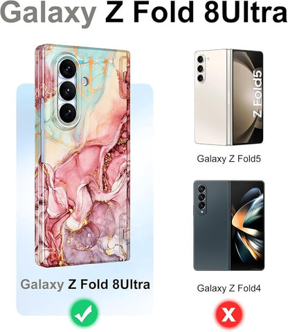 Btscase for Samsung Galaxy Z Fold 8 Ultra Case,Built in Front Screen Protector,[Compatible with MagSafe] Marble Hard PC Slim Shockproof Full Body Drop Protective Case for Z Fold 8 Ultra, Rose Gold