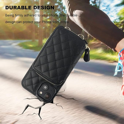 Bocasal Crossbody Wallet Case for iPhone 14 Plus, RFID Blocking PU Leather Zipper Handbag Purse Flip Cover, Kickstand Folio Case with Card Slots Holder Wrist Strap Lanyard 5G 6.7 Inch (Black)