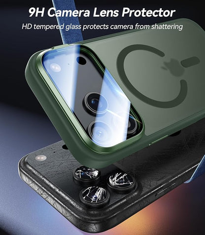 [Upgraded Full Camera Protection] for iPhone 17 Pro Max Case with Camera Cover Stand [Fit for MagSafe][10FT Mil-Grade Protection] Translucent Magnetic iPhone 17 Pro Max Phone Case, Green