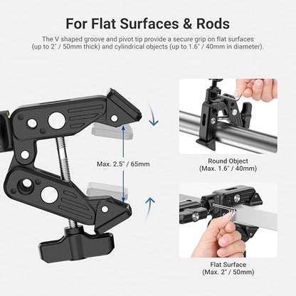 NEEWER Basics Magic Arm Desk Mount, 22" Overhead Mic Stand Boom Arm Desktop Phone Holder with 1/4" 3/8" Threads for ARRI, for DSLR Action Camera Webcam Microphone LED Light for Video Recording, UA061