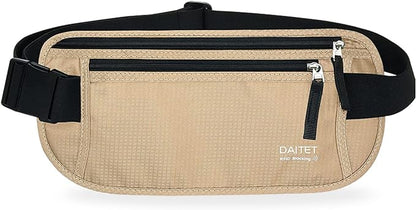 RFID Blocking Money Belt for Men Women, Slim Fanny Pack For Travel，Running,Conceal Waist Wallet For Passport Holder,Phone,Cash(Black Beige), Black Beige