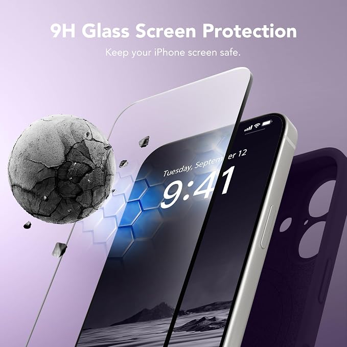 Magnetic for iPhone 16 Case, Compatible with MagSafe, [Screen Protector + Full Camera Protection], Silicone Shockproof Anti-Scratch Protective Phone Case for iPhone 16 6.1", Deep Purple