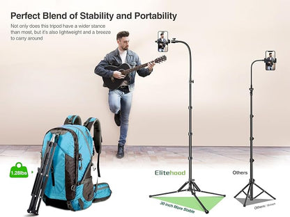 elitehood 6.8 Feet Tall Phone Stand Tripod, Aluminum iPhone Tripod [Lightweight & Ultra Stable], Adjustable Phone Recording Stand Compatible with iPhone 15 Pro Max/15 Pro/14 13, Android Cell Phone