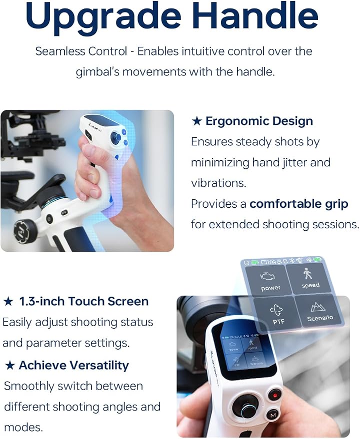 FeiyuTech SCORP Mini-2 Combo:Portable Bag+11''Carbon Fiber Pole+Fill Light,All in One 3-Axis Camera Stabilizer,Built-in AI Tracker Handheld Gimbal for Mirrorless Camera,GoPro,Smartphone (Black)