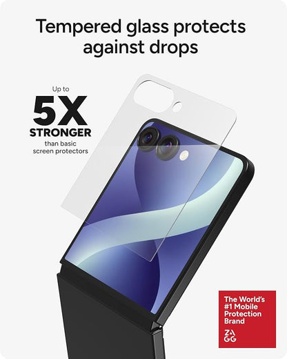 ZAGG Glass Elite Samsung Galaxy Galaxy Z Flip8 Screen Protector | Front Screen, 5x Stronger Tempered Glass, Fingerprint Scanner Compatible, 30% Recycled Glass, InvisibleShield, Easy Install
