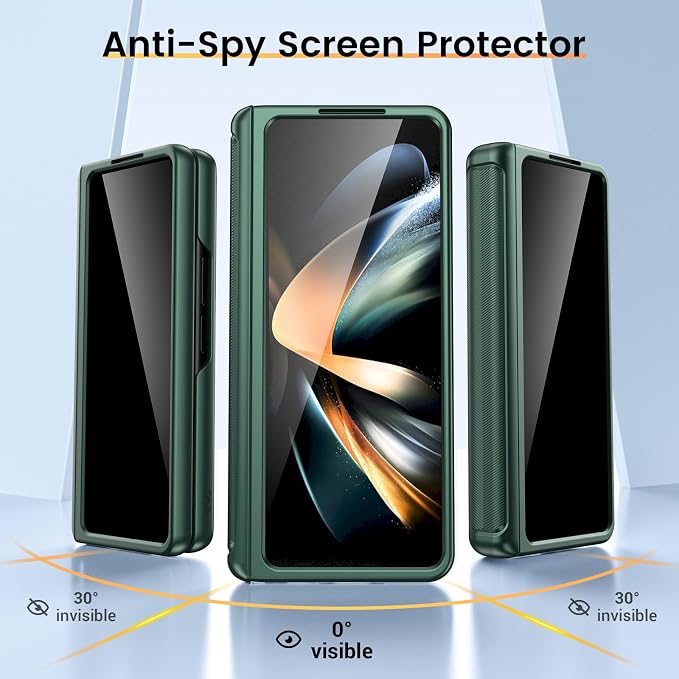 VEGO for Samsung Galaxy Z Fold 4 Case, Built-in Privacy Screen Protector | with Rotating Ring Kickstand Hinge Protection & Slide Camera Cover Drop Protection Case for Samsung Fold 4-Green