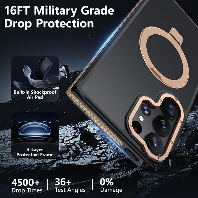 for Samsung Galaxy S24 Ultra Case, Magnetic Adjustable Ring Stand [Fit for Magsafe], [Military-Grade Shockproof Protection] Phone Case with Kickstand & Ring Holder (Desert Gold)