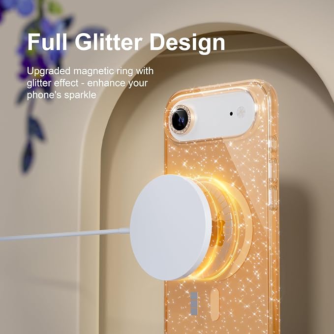 Choiche Magnetic for iPhone 17 Air Case Compatible with MagSafe, Women Cute Glitter Sparkly Phone Case with Diamond Camera Lens Protectors, Military-Grade Drop Protection 6.5" (Gold)