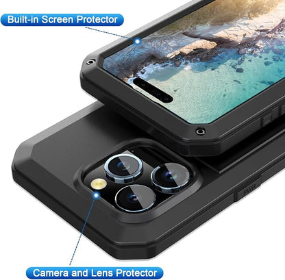 Marrkey for iPhone 14 Case, 360 Full Body Protective Cover Heavy Duty Shockproof Tough Armour Aluminum Metal Case with Silicone Built-in Screen Protector for Apple iPhone 14 6.1 Inch - Black