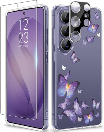 GVIEWIN Compatible with Samsung Galaxy S26 Ultra Case, Clear Floral Slim Shockproof Protective Women Phone Case, Non-Yellowing, with Screen Protector & Camera Lens Protector 6.9", Alluring Butterfly