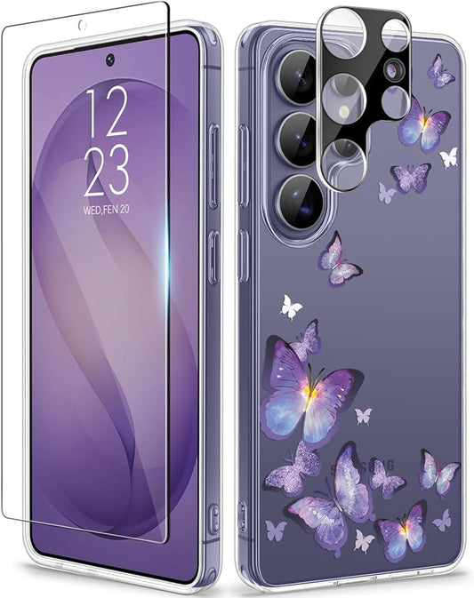 GVIEWIN Compatible with Samsung Galaxy S26 Ultra Case, Clear Floral Slim Shockproof Protective Women Phone Case, Non-Yellowing, with Screen Protector & Camera Lens Protector 6.9", Alluring Butterfly