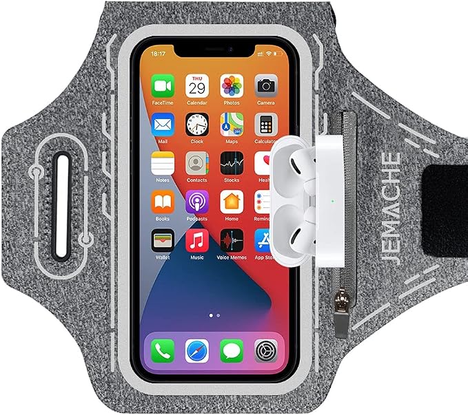 Armband for iPhone Pro Max 17 16 15 14 13 12 Plus, Air with Airpods Holder, Gym Workouts Running Phone Arm Band (Grey)