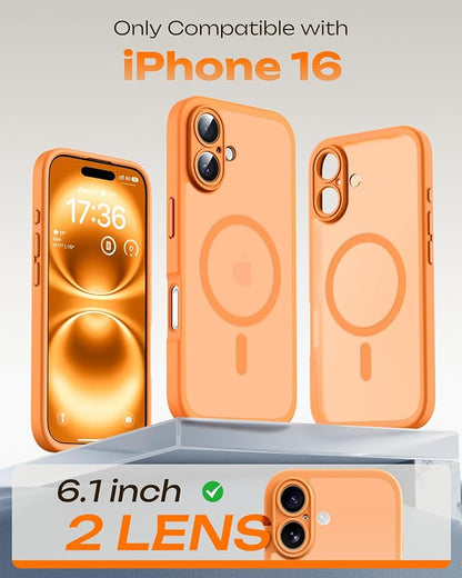 TOCOL for Phone 16 Case, Compatible with Magsafe Charger, Full Camera Protection, Drop Protection, Translucent Matte Phone Case for iPhone 16 6.1 inch (Orange)