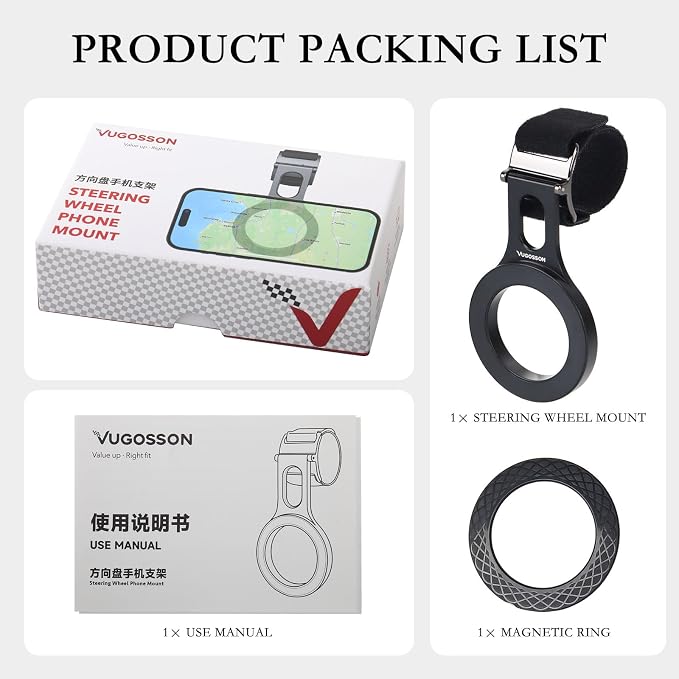 Magnetic Phone Holder for Tesla, Steering Wheel Phone Mount for MagSafe Car Holder, Work on iPhone,Samsung and All Phones, Magnetic Ring Included (Black)